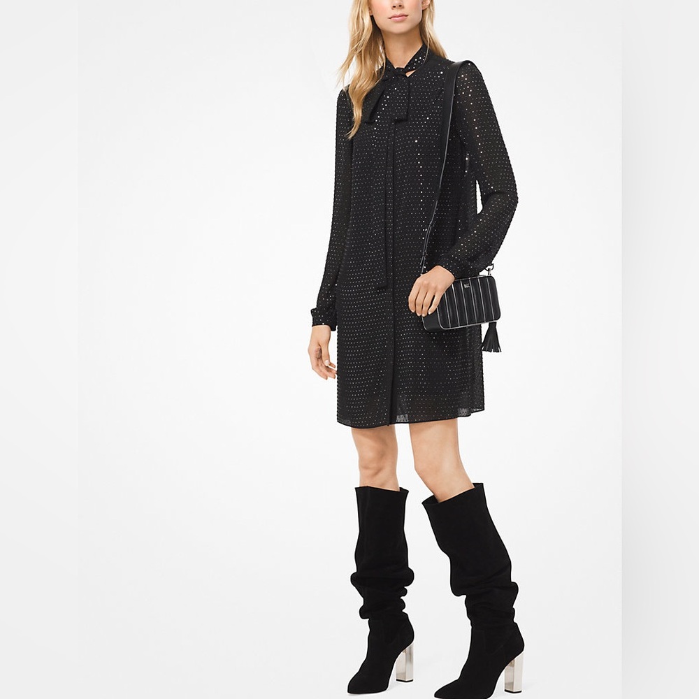 MICHAEL MICHAEL KORS
Embellished Georgette Tie-Neck Shirtdress